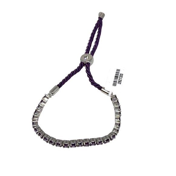 Adjustable Bracelet With Silver-Plated Chain & Round Purple crystals - Picture 2 of 4